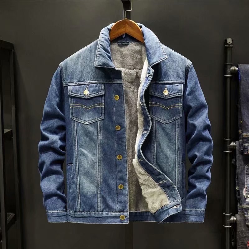 Sherpa Jacket Fleece - جاكيت دنيم رجالي مبطن بالفرو، سميك