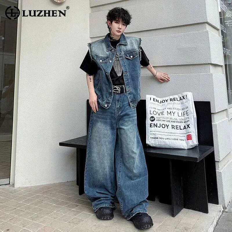 Men'S Fashion Jeans - LUZHEN 2026 أطقم صيفية من قطعتين