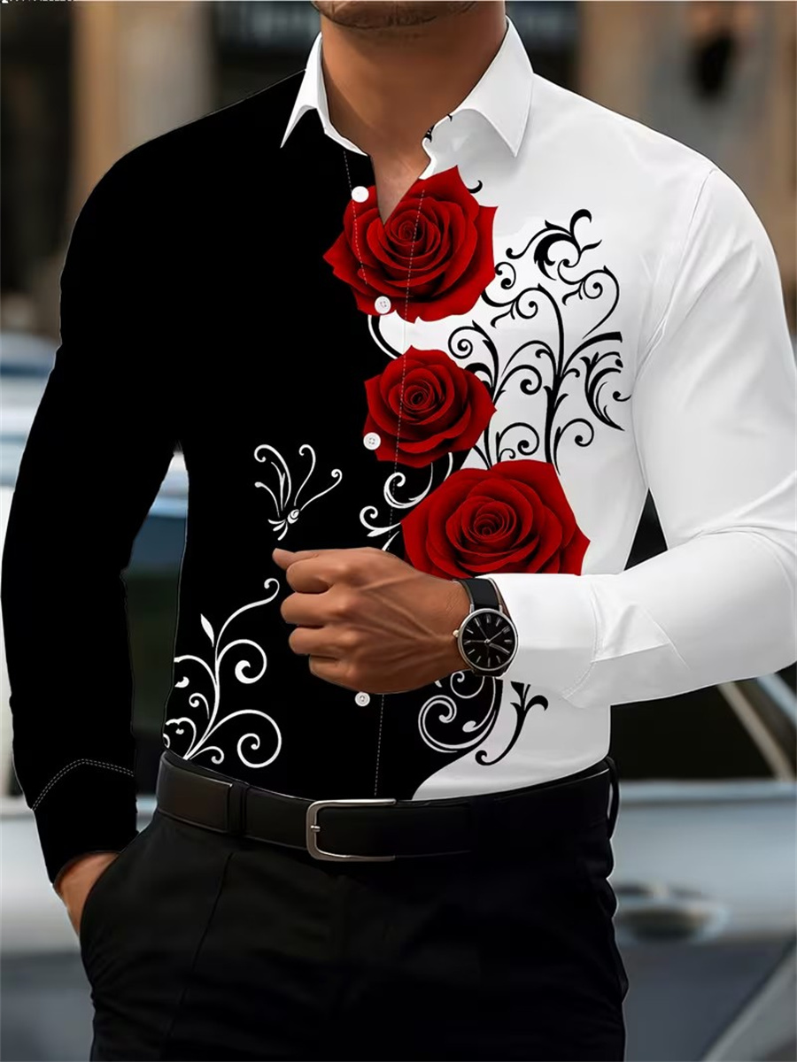 Mens Fashion Wear - قميص رجالي بأكمام طويلة مزين بطبعة