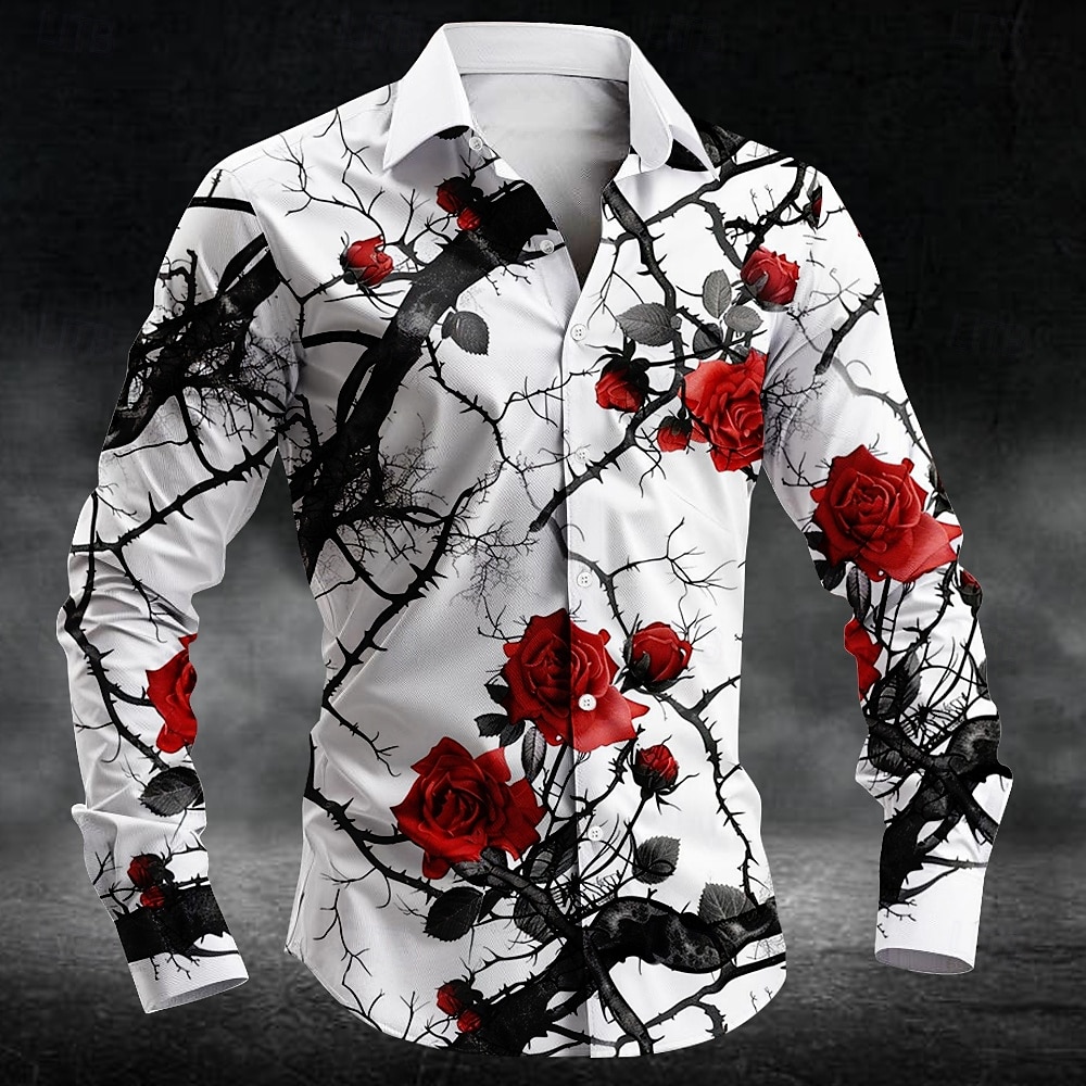 Mens Fashion Wear - قميص رجالي بأكمام طويلة بتصميم زهرة