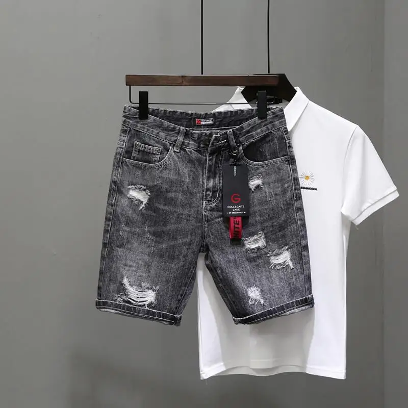 Mens Fashion Denim - سراويل جينز ممزقة باللون الأسود والرمادي