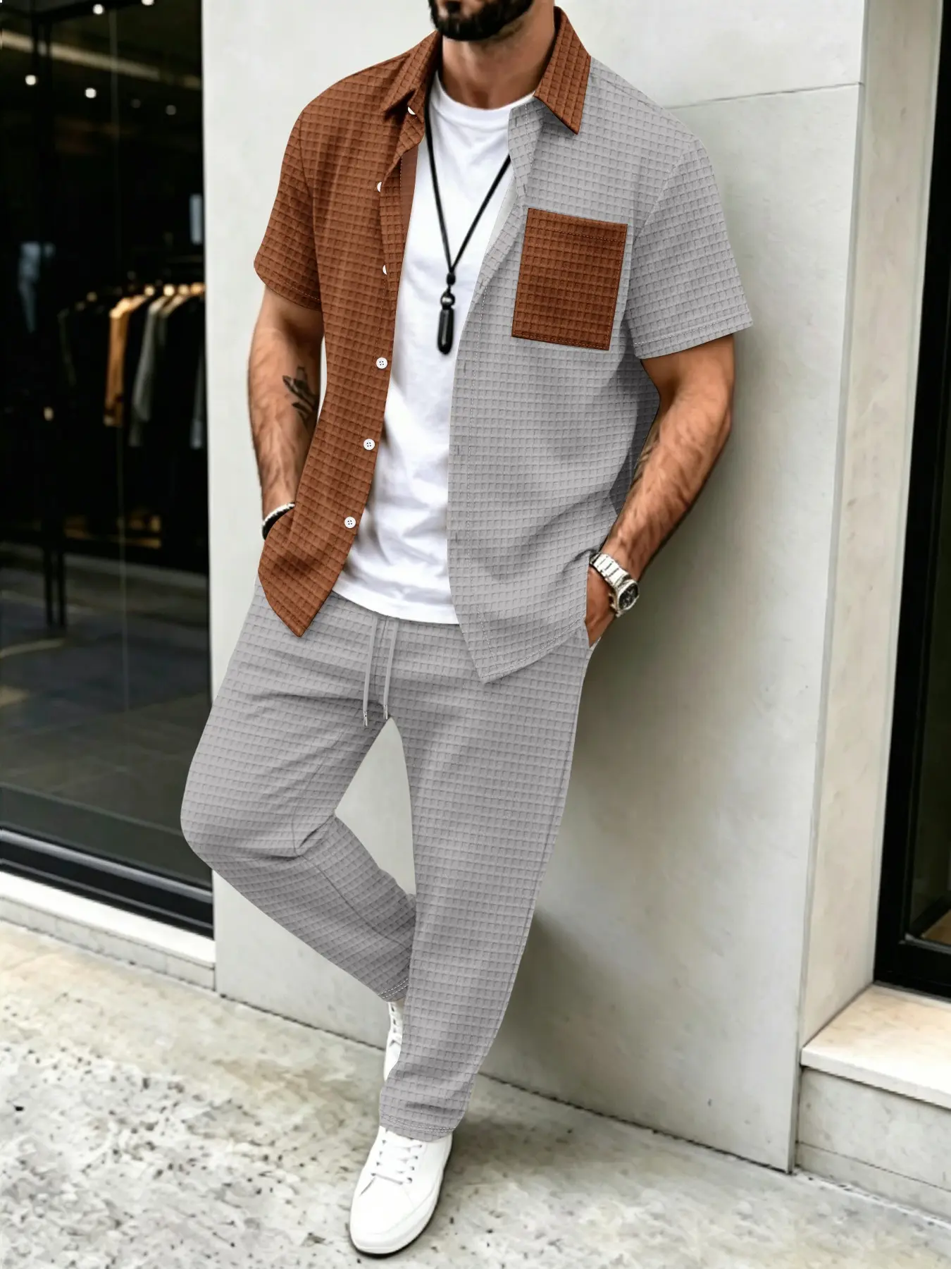 طقم رجالي كاجوال بنمط الوافل،  - مراجعة Mens Fashion Wear وسعره