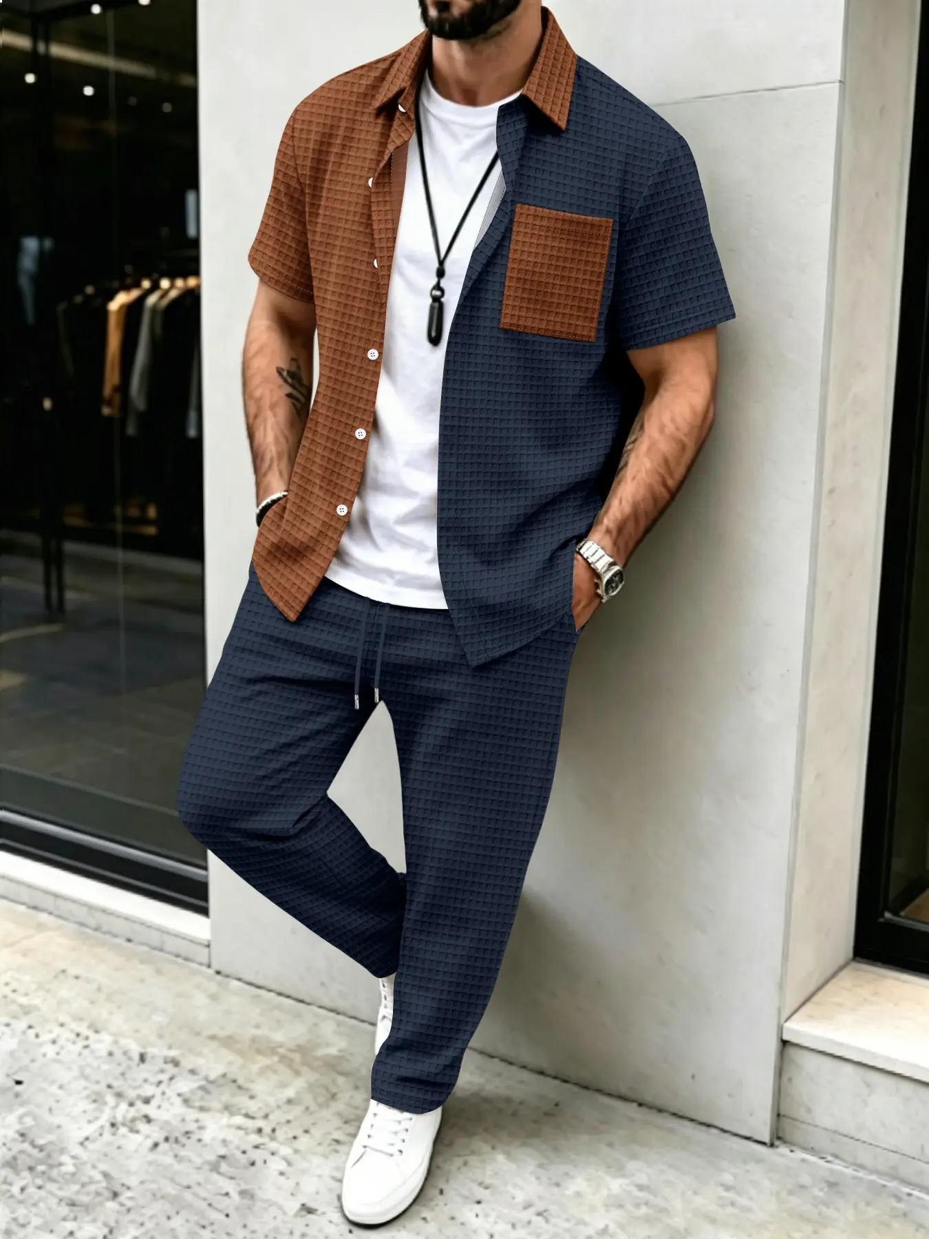 طقم رجالي كاجوال بنمط الوافل،  - مراجعة Mens Fashion Wear وسعره