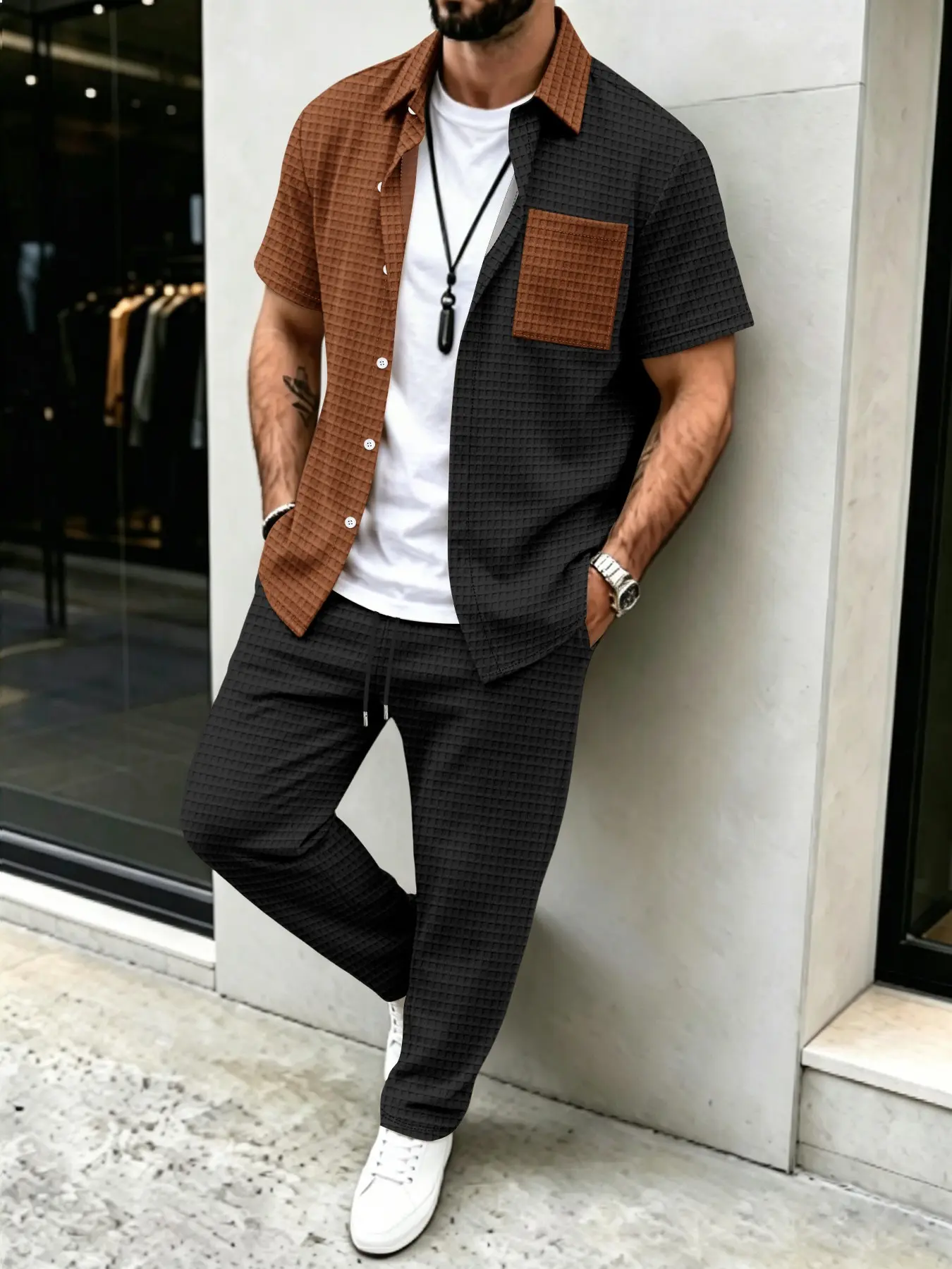 طقم رجالي كاجوال بنمط الوافل،  - مراجعة Mens Fashion Wear وسعره
