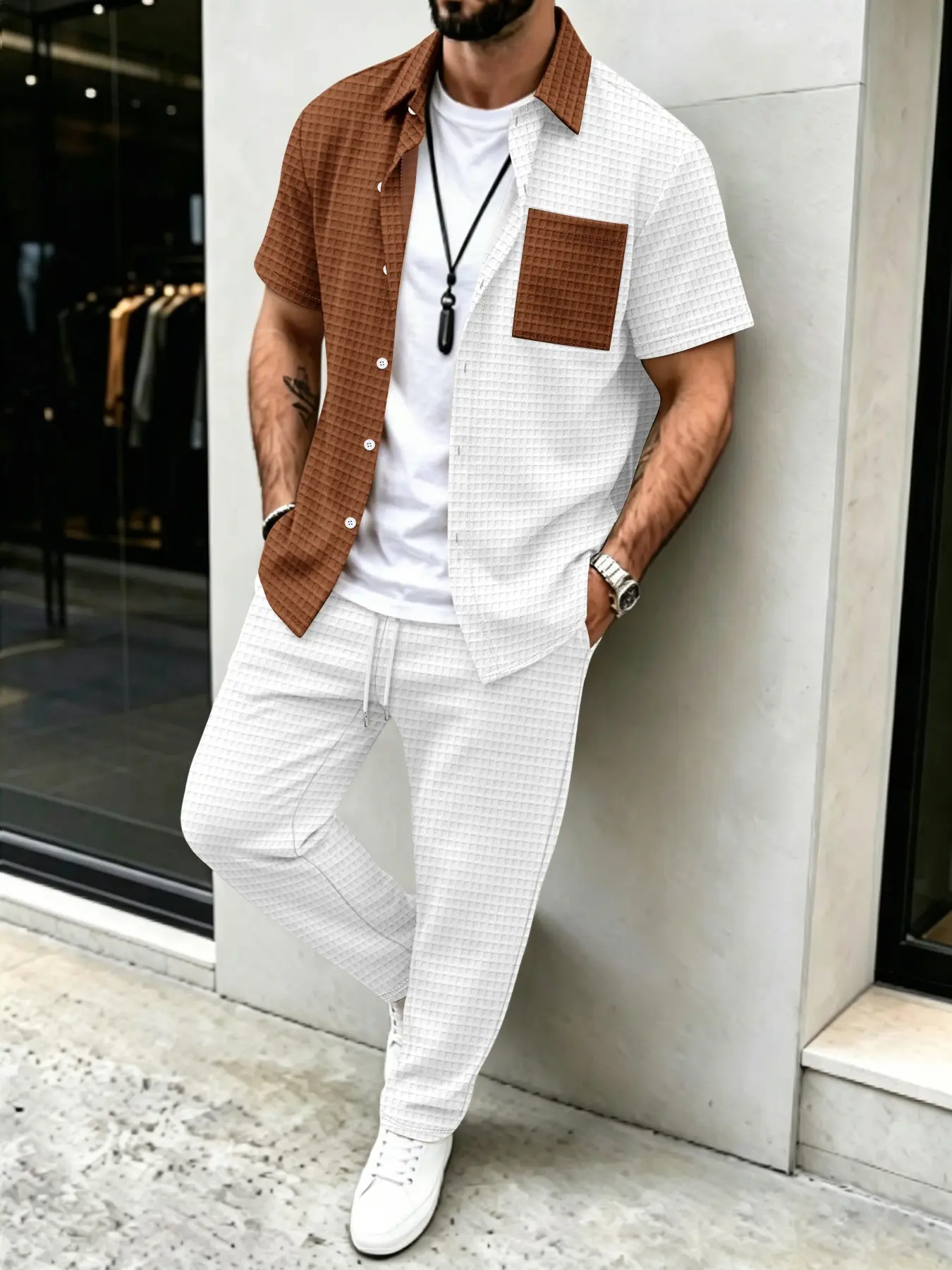 طقم رجالي كاجوال بنمط الوافل،  - مراجعة Mens Fashion Wear وسعره