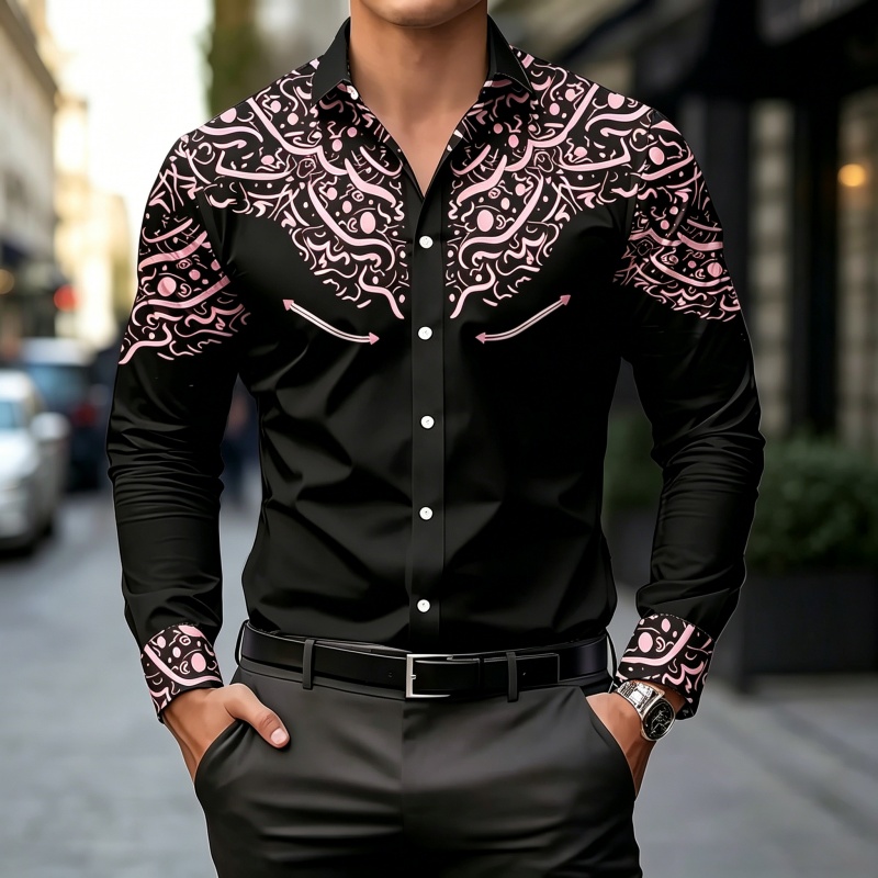 قميص بطباعة متباينة باللونين ا - مراجعة Mens Fashion Summer وسعره