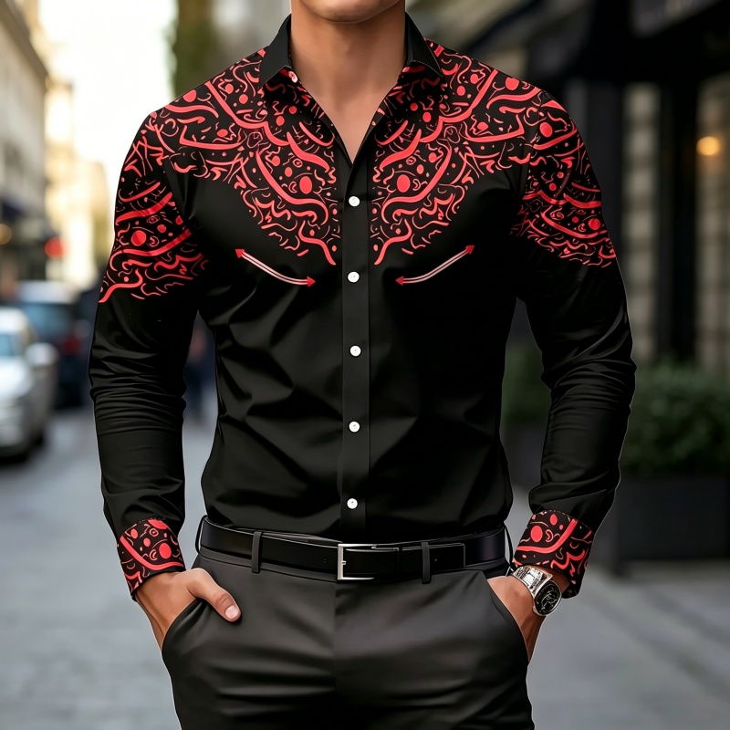قميص بطباعة متباينة باللونين ا - مراجعة Mens Fashion Summer وسعره