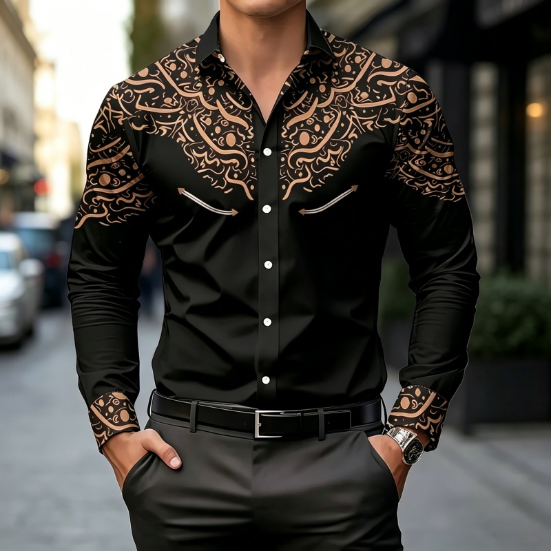 قميص بطباعة متباينة باللونين ا - مراجعة Mens Fashion Summer وسعره